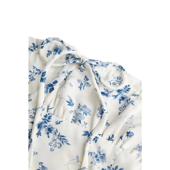 NWT J.ING Ivory Floral Print Square Neck Cropped Blouse - Picture 8 of 10